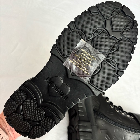 LOVE MOSCHINO Black Leather Moto Biker Boots--NEW--7 - Picture 12 of 15